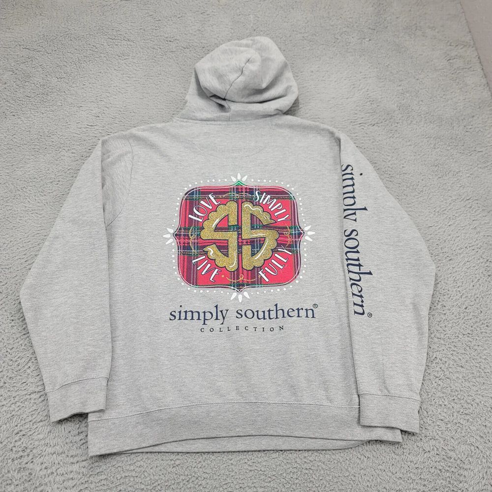 Simply Southern Hoodie Mens‎ Large Gray Spellout Logo Plaid Love Live Fully